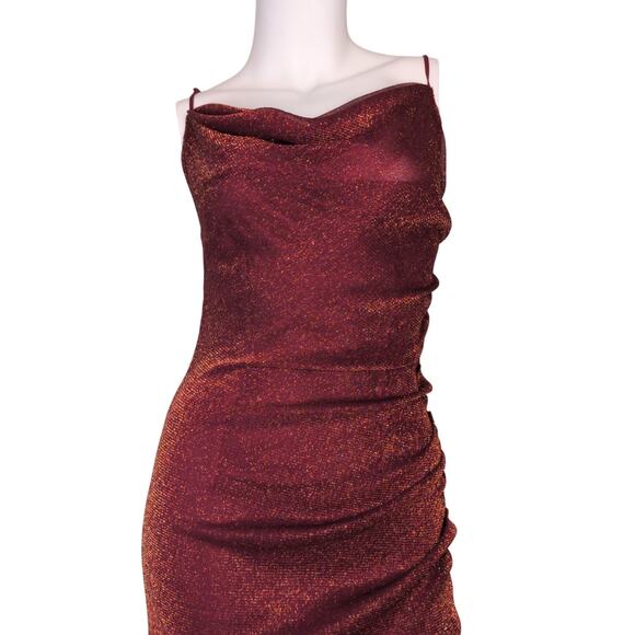 Lulus Burgundy Maxi Dress Small Cowlneck Bodycon Ruched Evening Gown Formal Glam - Picture 3 of 6